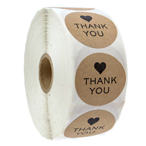 Round Thank you sticker baking gift sealing sticker Kraft paper label love sticker 500 rolls