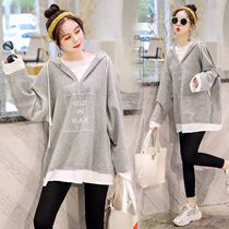 Cotton pregnant woman Spring and autumn clothing Fashion suit 2022 new t-shirt sweatshirt with undershirt and fake two sets of dress