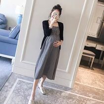 Pregnancy Woman Dress Dress dress Summer Korean version Large code Loose Plaid Pregnant Woman Nepotism Dress Sunscreen Hooded Sweatshirt Suit Summer