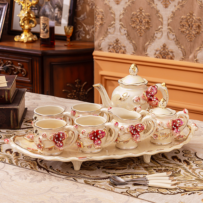 High-End Ceramic Coffee Set, Coffee Cup, European Luxury, British Afternoon Tea Set, Complete Set for Home Use with Tray