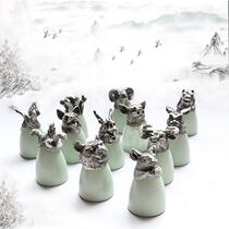 Duozodiac ceramic silver wine glass palace imperial wind 25ml small number 12 beast first Ru kilo white wine glass gift box dress