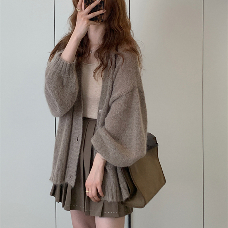 Relaxed Knit Cardigan for Women 2026 New Spring and Autumn Top Lazy Style Mohair Coat Korean Style Loose Sweater Relaxed Knit Cardigan for Women 2026 New Spring and Autumn Top Lazy Style Mohair Coat Korean Style Loose Sweater
