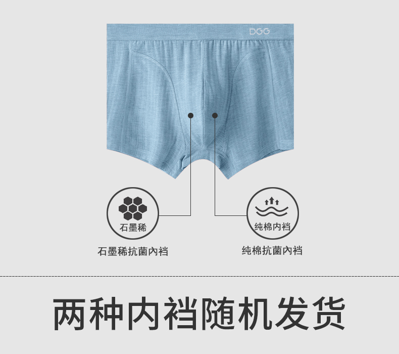 顶瓜瓜  男士石墨烯抗菌平角内裤 3条 图1