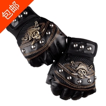 Gloves male trend street hip hop pirate skull half-finger male performance hip hop thunderbolt dance new rivets