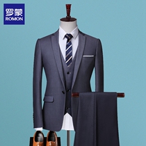 Romon young mens suit suit Casual professional formal three-piece suit Slim fashion groom wedding dress handsome