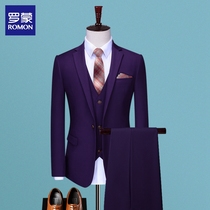 Romon casual fashion suit suit male Korean version slim young mens suit three-piece groom wedding dress