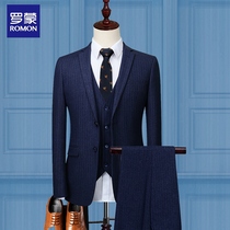 Romon Youth Gentleman Banquet Wedding Gown Authentic Korean version Sashimi Striped Suit Suit Business Stylish Positive Dress