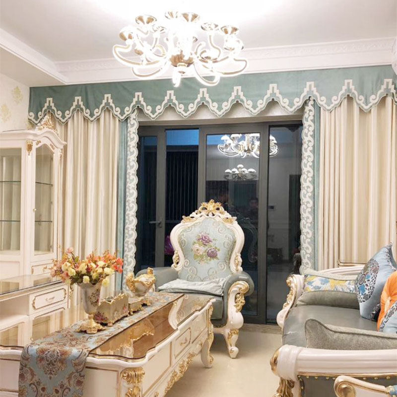 Dreams circle French high-end Italian velvet curtain cloth blue and white Mediterranean floor-to-ceiling window embroidered blackout stitching