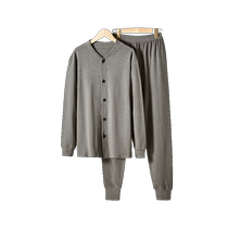 Hengyuanxiang mens pure cotton cardigan suit autumn clothes long trousers plus velvet thickened thermal underwear cotton tops for middle-aged and elderly people