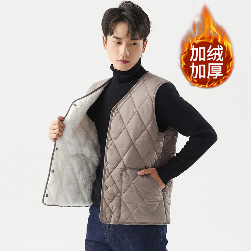 Down cotton waistcoat men's autumn winter plus suede thickened warm vest slats bottom liner Canshoulder wearing young student waistcoat-Taobao