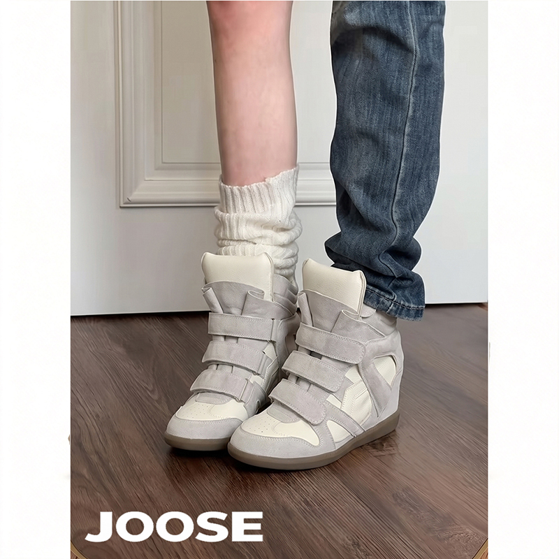 Wedge Retro Millennium Genuine Leather Thick-Soled Height-Increasing Velcro Casual Shoes High-Top Unisex Color-Blocked Sneakers Wedge Retro Millennium Genuine Leather Thick-Soled Height-Increasing Velcro Casual Shoes High-Top Unisex Color-Blocked Sneakers