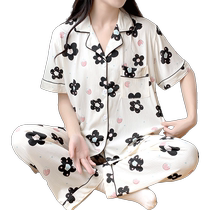 Womens pajamas summer Internet celebrity style simple small flower short-sleeved two-piece suit summer plus size can be worn outside home clothes