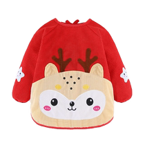 Childrens smock autumn and winter waterproof and anti-dirty female baby eating bib male back-to-back red New Year baby coat