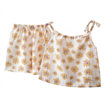 Girls Western Style Suit 2024 Summer Fashionable Internet Celebrity Baby Girl Floral Suspender Two-piece Summer Wear Ice Silk Vest