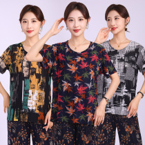 Moms new summer style ice silk quick-drying short-sleeved middle-aged and elderly grandma clothes casual half-sleeved loose top thin