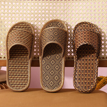 Summer straw woven linen rattan household slippers for men and women indoor cool floor home couple anti-slip slippers