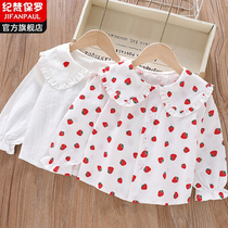 Girls doll collar shirt baby summer new childrens pure cotton ruffle girl white base lace inner wear