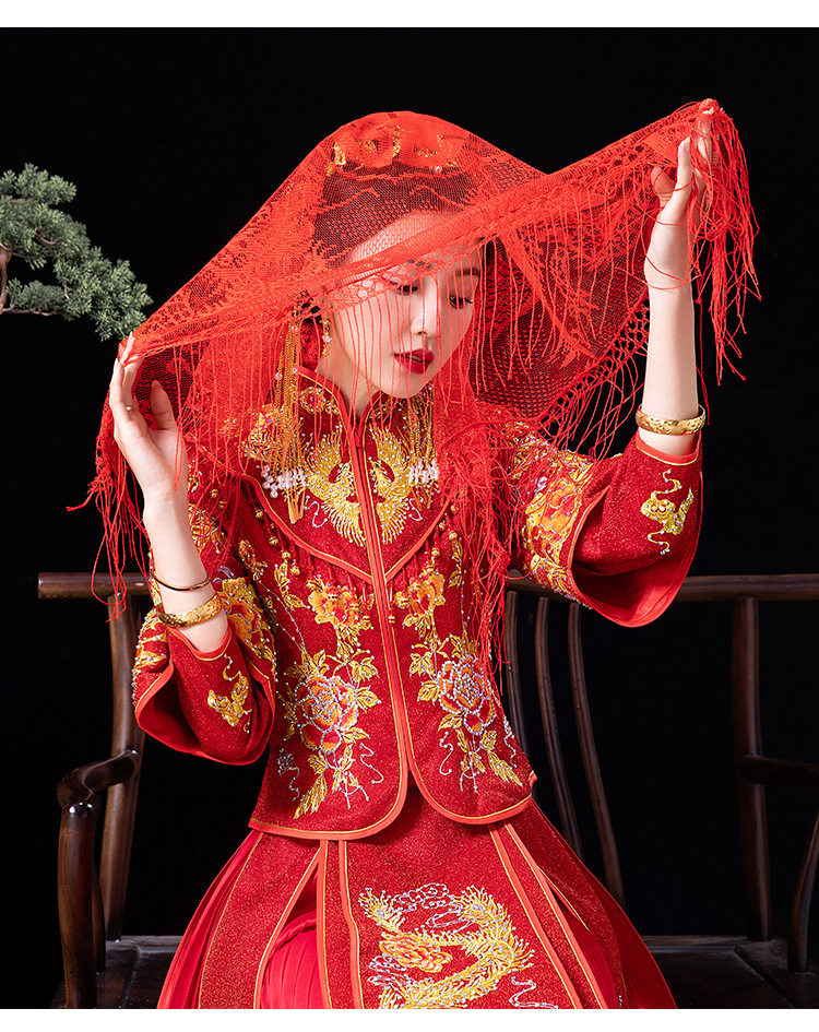 Невеста красное покрытие голова выйти замуж 2024 одежда Сюхэ свадьба высококачественный Выйти замуж красный Монгольский капот китайский стиль полупрозрачная вуаль 