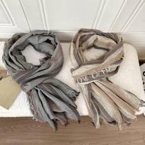 Thickened cotton and linen scarf womens long linen scarf spring and autumn solid color literary Japanese style gradient color silk scarf pleats