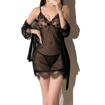 Pajama womens thin sexy ice silk nightgown and bathrobe two-piece set pure lust suspender nightgown high-end 2024 new style