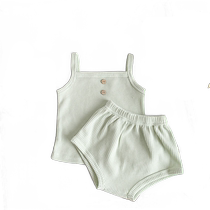 Baby camisole suit 2024 summer girls Korean version sleeveless T-shirt male and female baby bud shorts suit