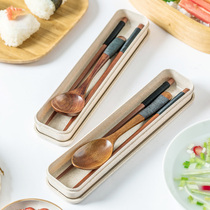 Chopsticks spoon set wooden chopsticks office worker single portable tableware student storage box tableware three-piece set
