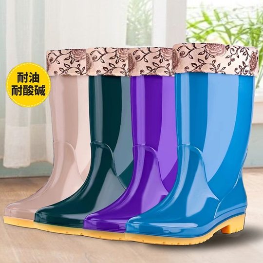 Regenstiefel für Damen, Regenstiefel mit mittlerer und hoher Wade, Wasserschuhe für Erwachsene, modische Wasserstiefel, warme und samtige, rutschfeste, wasserdichte Gummi-Überschuhe