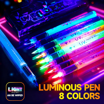 Halloween Glowing Fluorescent Pens for Students, Colorful Tip Pens with High Aesthetic Appeal, Instagram-Style Luminous Body Painting Pens, Washable Face Graffiti Makeup Pens, Erasable Festival Party Atmosphere Glow Pens