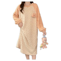 Pajamas womens coral velvet thickened autumn and winter long-sleeved cartoon nightgown 2024 new flannel home clothes
