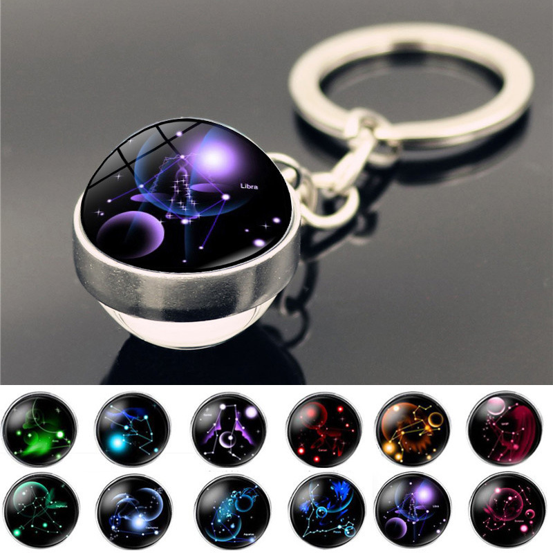 Creative Twelve Zodiac Sign Pendants for Men and Women, High-End Car Keychains, Couple Key Rings, Backpack Accessories, Trendy Ins Style