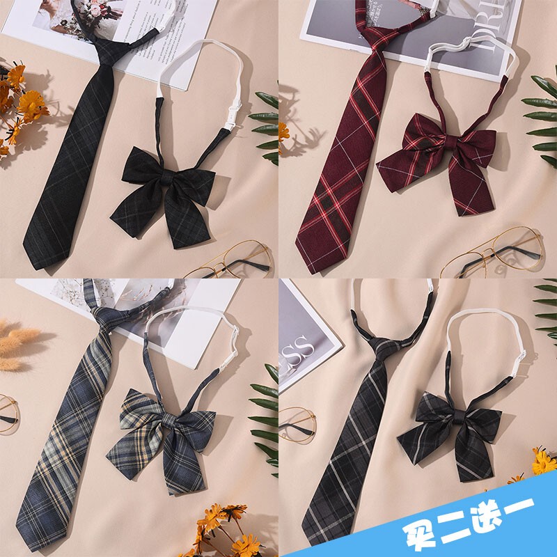 Jk Small Tie Black Women's College Style Uniform Bow Tie Plaid No-Tie Shirt Accessory Decoration for Girls