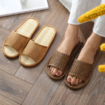 Womens linen bamboo rattan slippers mens summer wooden floor slippers indoor and outdoor wear non-slip sandals trendy