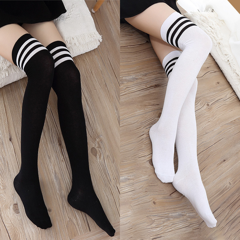 Over-The-Knee Socks for Women, Autumn and Winter Thickened, College Style, Black and White Striped, Three Stripes, Pressure Slimming, High Tube Jk Spring and Autumn Thigh Socks