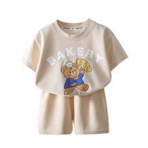 Childrens short-sleeved T-shirt suit summer new boys and girls casual Korean version printed girls summer shorts childrens clothing