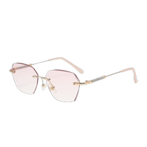 Gradient pink lenses with diamonds and frameless reading glasses for women high-end high-definition anti-blue light for the elderly and youthful appearance