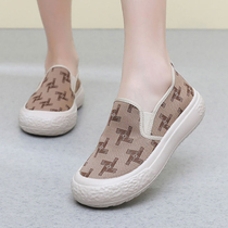 Old Beijing cloth shoes for women 2024 new Korean style breathable and versatile thick-soled canvas shoes one-legged casual mothers shoes