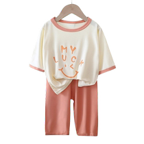 Modal childrens pajamas for boys three-quarter sleeves ice silk girls summer thin air-conditioning clothes baby home clothes set