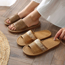 Summer wooden floor linen bamboo rattan slippers indoor and outdoor wear non-slip sandals womens slippers mens trendy shoes