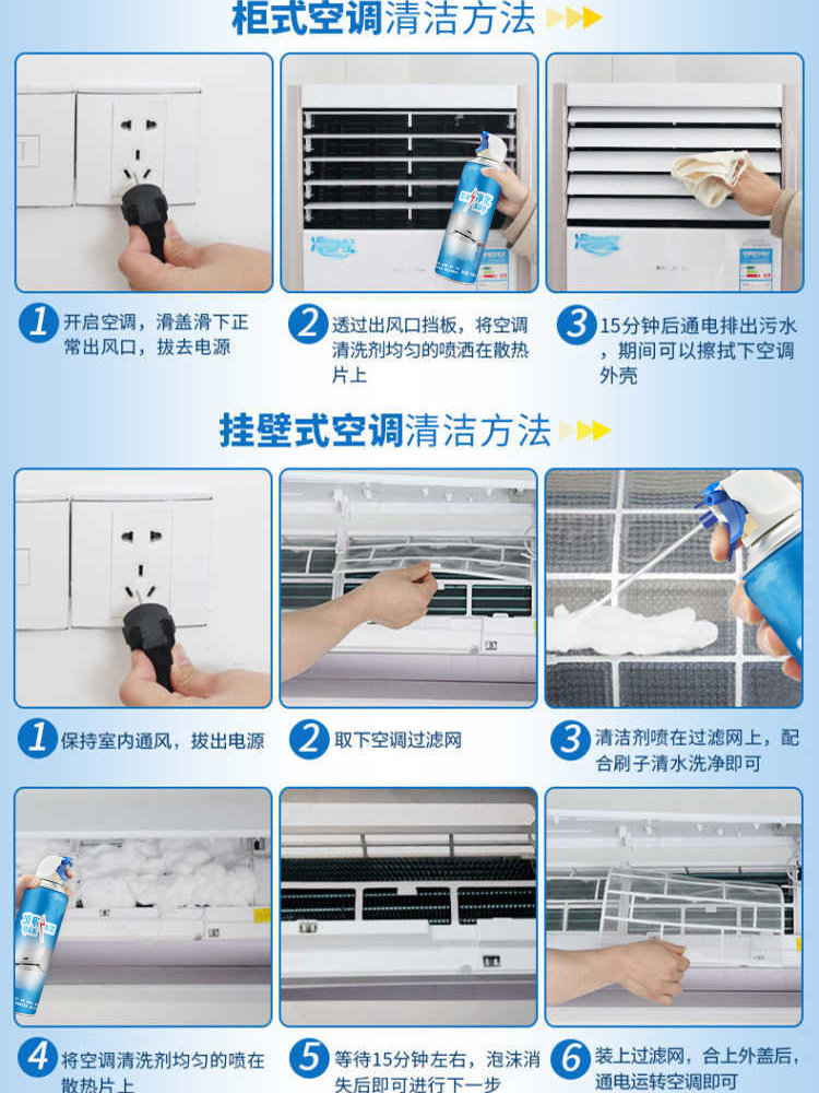 Air Conditioner Cleaning Agent for Home Use, No Disassembly or Washing Required, Odor Removal, Complete Set of Tools, Foam Cleaner for Indoor and Outdoor Units of Air Conditioners