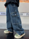 Boys' Wide-Leg Jeans 2026 New Spring and Autumn Straight-Leg Cargo Pants for Older Children, Cool and Stylish Loose Pants for Autumn