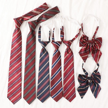 Red and Gold Striped Lazy Tie, No Need to Tie, Japanese School Style Jk Tie for Women, Graduation Photo, Bachelor's Gown Tie for Men