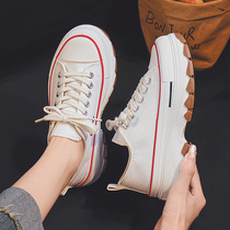 Hot style thick-soled white shoes for women spring and autumn black height-increasing sneakers 2024 new versatile casual sports canvas shoes