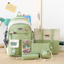 Korean style large-capacity five-piece backpack casual student schoolbag junior high school and high school students boys and girls with good looks
