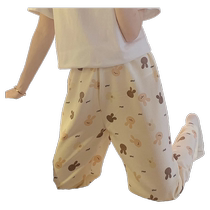 Pajama pants for women 2024 new summer bubble cotton trousers ins style cartoon sweet and cute style walking pants home pants