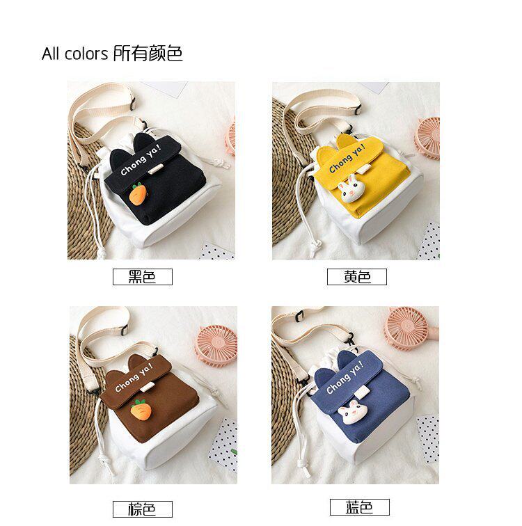 Детская сумка на ремне 春夏新款学生帆布小包包甜美淑女撞色单肩包可爱潮挂件抽绳斜挎包 Jifanpaul
