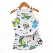 Childrens suit boys and girls vest short-sleeved shorts summer sleeveless mesh Korean style sports and leisure wear two-piece set
