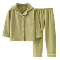2024 new childrens pajamas boys and girls autumn and winter long-sleeved trousers two-piece set baby style lapel home clothes