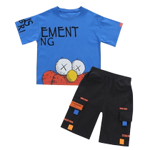 2024 new style medium and large childrens summer pure cotton two-piece Korean version trendy boys summer short-sleeved suit handsome