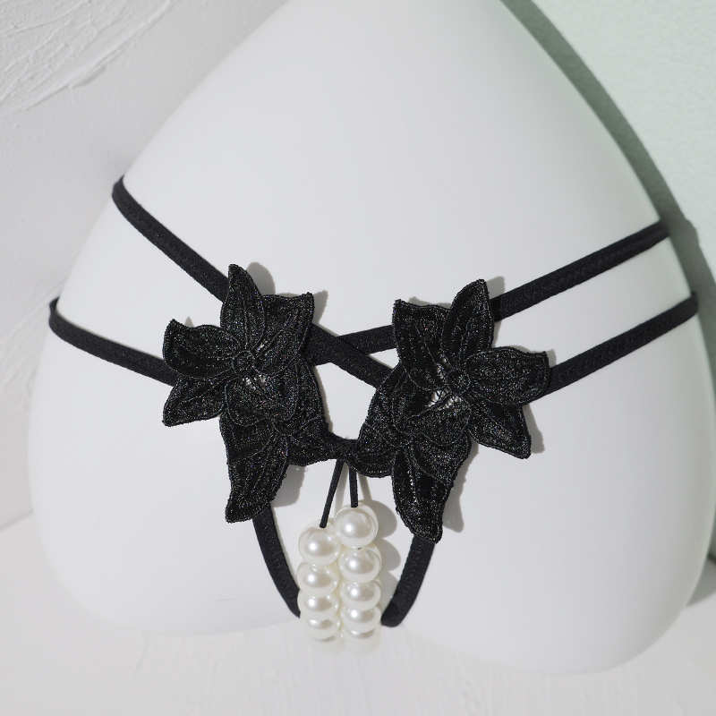 Sexy Pearl Panties, Women's Lingerie, Lace Thong, New Style Double-Row Large Beads with Pearl Necklace, Trendy Panties