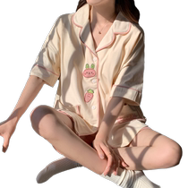 2024 new imitation cotton pajamas womens short-sleeved shorts summer thin comfortable pajamas set with chest pad can be worn outside